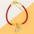 Fashionable red cord soccer bracelet with gold charms and enameled football shoe - Red Rope - Soccer Sports Theme
