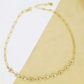 Detail of gold star necklace with paperclip chain and shimmering zircon insets - Star (AC89) / Gold