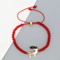Close-up of red faceted beads and white enamel reindeer charm on adjustable bracelet - Reindeer Pendant Red Beaded Bracelet (02#)