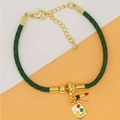 Green braided leather bracelet with golden makeup theme charms and lobster clasp - Green Rope - Makeup Art Theme