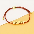 Verstelbare rode geweven armband met gouden HAPPY-letterkralen in een minimalistische stijl - Red (C7)
