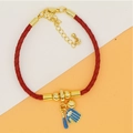 Detail of red leather cord bracelet with gold baseball glove and bat charms - Red Rope - Baseball Glove Theme
