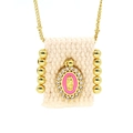 Geflochtene religiöse Halskette mit rosa Emaille-Madonna und weißen Zirkonia - Rosa (E)