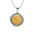Saint Benedict medal pendant necklace in two-tone stainless steel with box chain for unisex - St. Benedict Medal Style E Small
