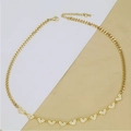 Detail of golden Cuban chain necklace featuring eleven heart pendants with zircon pave - Heart (AC89) / Gold