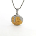 Two-tone titanium steel religious medal necklace with saint relief on square link chain - St. Benedict Medal Style C