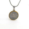 Two-tone St. Benedict Medal pendant necklace in polished stainless steel for men and women - St. Benedict Medal Style A Large