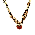 Vintage heart pendant necklace with leopard print satin ribbon and gold metal beads - 01# Leopard Heart
