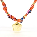 Detailed view of yellow flower pendant with silk scarf chain and golden beads necklace - 06# Orange Blue Flower