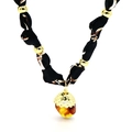 Silk scarf necklace with golden acorn pendant featuring translucent amber resin detailing - 04# Black Acorn