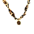 Collier en soie imprimé léopard avec perles dorées et pendentif ovale sophistiqué - Style Ovale Noeud Léopard (A)