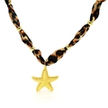 Leopard-Stoffhalskette mit goldenen Perlen und strukturiertem Seestern-Anhänger - Seestern Leopardenmuster (H5)