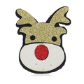 Retro Weihnachts Rentierkopf Stoffbrosche mit festlichen goldenen Glitzerdekorationen - Champagner