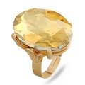 Anello dorato regolabile con grande gemma gialla ovale e motivi in rilievo vintage - Aperto Regolabile / Champagne