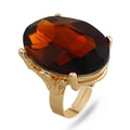 Anello regolabile stile vintage con una grande pietra preziosa ambra sfaccettata - Aperto Regolabile / Marrone scuro