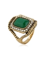 Detail of vintage gold ring with emerald crystal and intricate twisted rope texture - 17# / Green Antique Gold
