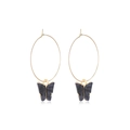 Elegante gouden oorringen met donkergrijze marmeren vlinderhangers op witte achtergrond - Zwart (WEH1265)