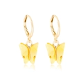 Elegant gold butterfly leverback earrings with pearlescent shell-like resin texture - Yellow (WEH1264)
