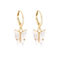 Elegant Korean style gold hoop earrings with white butterfly charms for a modern feminine look - White (WEH1264)