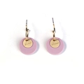 Detail of pink resin earrings with golden hooks and engraved Love metal charms - Double Layer Round Drop Ear Hook (Love Engraving) / Purple KC Gold