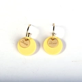 Detailed shot of yellow round earrings with golden hooks and small Love engraved discs - Double Layer Round Drop Ear Hook (Love Engraving) / Yellow KC Gold