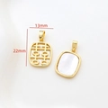 Detailed macro of 14k gold shell pendant showing 13mm x 22mm size and carved motif - 3# 18K Gold Rectangle Xi Character