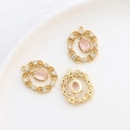 Dettaglio di ciondoli placcati in oro 14k con cristalli rosa ovali e zirconi lucidi - Ciondolo Solo (Senza Catena) / 18K Rosa Chiaro
