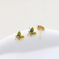 Detail of 14k gold-plated dragonfly earrings with blue-yellow enamel and zircons - 1# 18K Gold (Single Price)