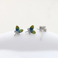 Detail of 14k gold-plated dragonfly stud earrings with blue yellow enamel and micro zircons - 2# White Gold (Single Price)