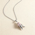 Close-up of pink and white ice cream cone pendant with pearls and lilac gems - White Pearl Silver Ice Cream Pearl Necklace