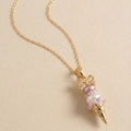Close-up of ice cream pendant with golden bow, colorful pearls and cone detail - Pearl Bowknot Gold Ice Cream Necklace