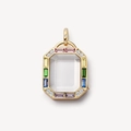 Pendentif médaillon vintage en or avec pierre taille émeraude et bordure en cristaux colorés - Collier Médaillon Rectangle en Verre Zirconium Multicolore