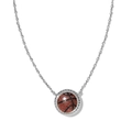 Macro view of brown glitter basketball pendant with cubic zirconia and silver S-chain - Basketball - Silver Necklace