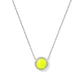 Close-up of a silver tennis pendant necklace with yellow enamel and sparkling zircon detail - Green Tennis - Silver Necklace