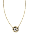 Macro detail of golden chain necklace with soccer ball pendant in black and white enamel - Soccer - Gold Necklace