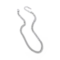 Silver stainless steel Cuban link chain and tennis necklace with sparkling zircon stones - Cuban Link And Tennis Chain Splicing / Split Design Silver Necklace