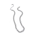 Silver stainless steel Cuban chain necklace with five round cubic zirconia stones - Accent Rhinestone Necklace / Steel