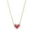Golden paperclip chain necklace featuring a red heart pendant with tulip floral pattern - Red Heart (Paperclip Chain)