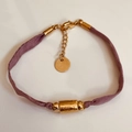 Retro multi-layer bracelet with purple silk ribbon and gold-plated metal accents - Purple