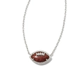 Rugby sports necklace featuring reddish-brown goldstone pendant with silver metal stitching - American Football Necklace-Silver