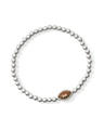 Silver beaded bracelet featuring a sparkling brown football pendant with crystal trim - American Football Bracelet-Silver