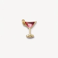 Pendentif médaillon vintage doré en forme de verre à cocktail avec résine rose - Breloque Verre de Vin Rose (Pendentif Uniquement)