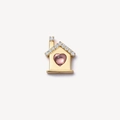 Pendentif maison en or 18 carats avec pierre rose en cœur et pavé de diamants - Breloque Maison Gemme (Pendentif Uniquement)