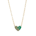 Gouden paperclip ketting met hartvormige keramische hanger in groen en bruin yin yang-patroon - Groen Tai Chi (Paperclipketting)