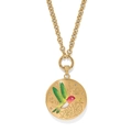 Detail van gouden medaillon met kleurrijke kolibrie en florale gravering - Groene Kolibri Rond Medaillon (Goud)