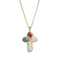 Vintage baroque gold necklace with colorful enamel pebble cross pendant on white background - Round O-Chain / 55cm / Colorful
