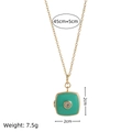 Gold chain necklace featuring a square turquoise enamel pendant with a central rhinestone - Green With Stone