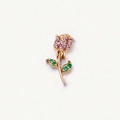 Pendentif rose vintage en or avec zircone rose et détails de feuilles vertes - Breloque Rose Gemme (Pendentif Uniquement)