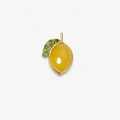 Pendentif médaillon citron vintage avec pierre jaune et feuilles en cristal vert doré - Breloque Citron Gemme (Pendentif Uniquement)