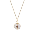 Detailed view of a vintage gold locket necklace with white enamel and purple gemstone - Round White With Stone